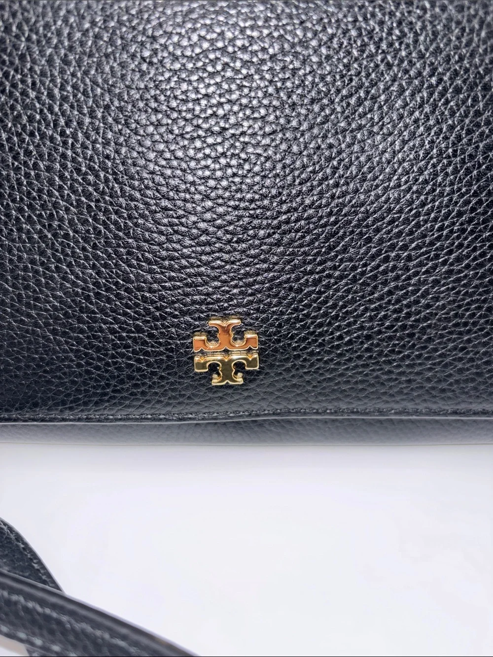 Tory Burch Black Pebbled Leather Chain-Accent Crossbody